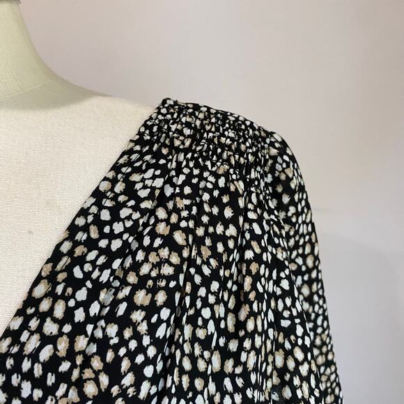 Abercrombie & Fitch Black White Spotted Flutter Sleeve Mini Dress Sz Large - Picture 6 of 10